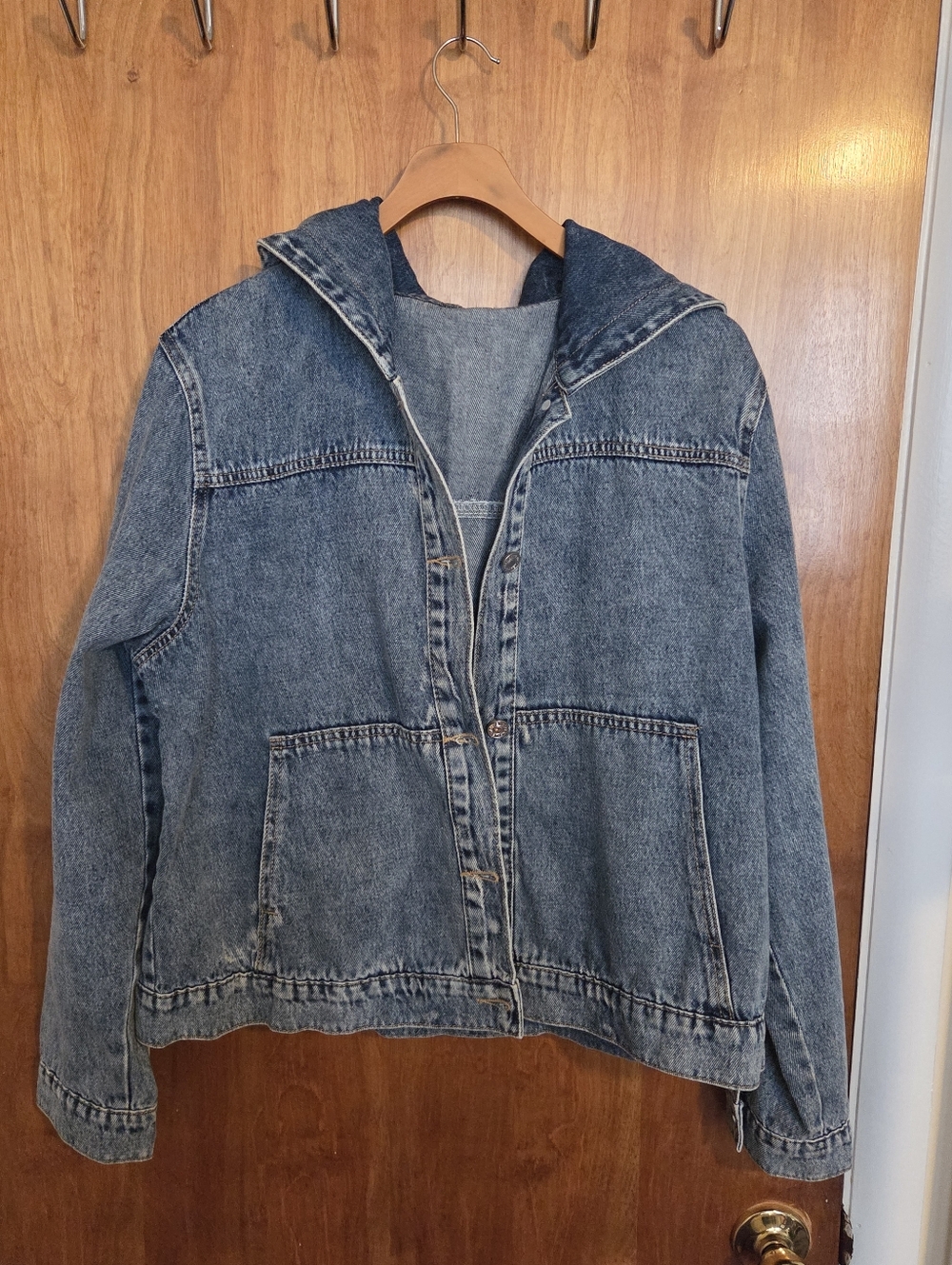 SHEIN Blue Denim Jacket with Hood